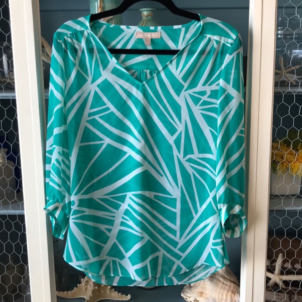 Banana Republic 3/4 Sleeve Sheer Teal Blouse, XS